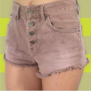 BullHead High Rise Distressed Frayed Hem Dusty Pink Button Fly Shorts Denim 26
